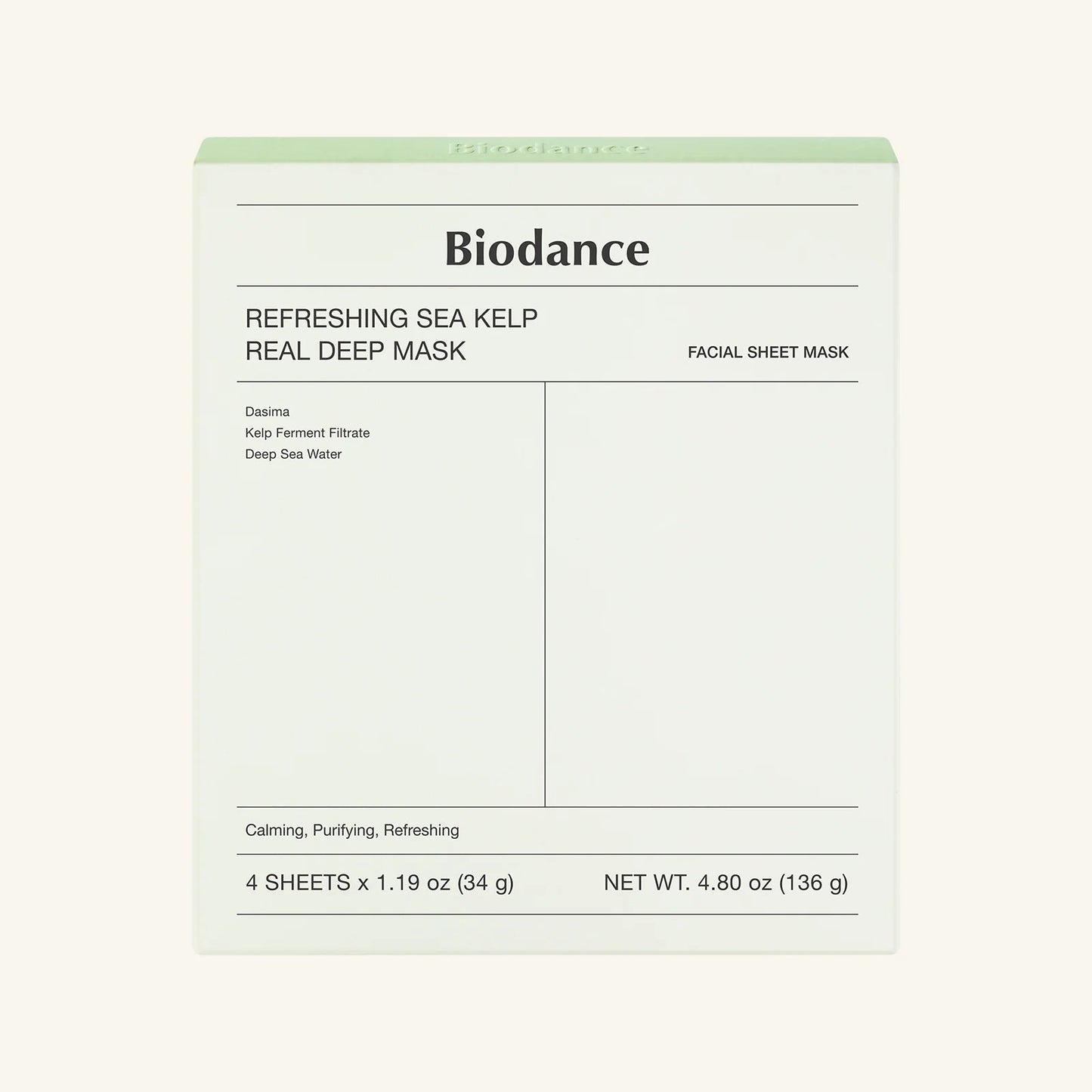 BIODANCE Refreshing Sea kelp Real Deep Mask, Overnight Hydrogel Mask, Calming, Oil & Sebum Control, Blemish Care, Korean Skincare, Stocking Stuffers for Teen Girls | 1.19oz(34g) x 16ea