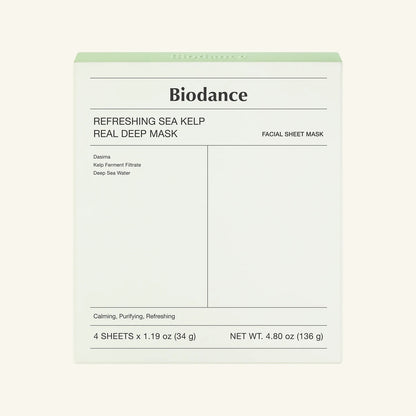 BIODANCE Refreshing Sea kelp Real Deep Mask, Overnight Hydrogel Mask, Calming, Oil & Sebum Control, Blemish Care, Korean Skincare, Stocking Stuffers for Teen Girls | 1.19oz(34g) x 16ea
